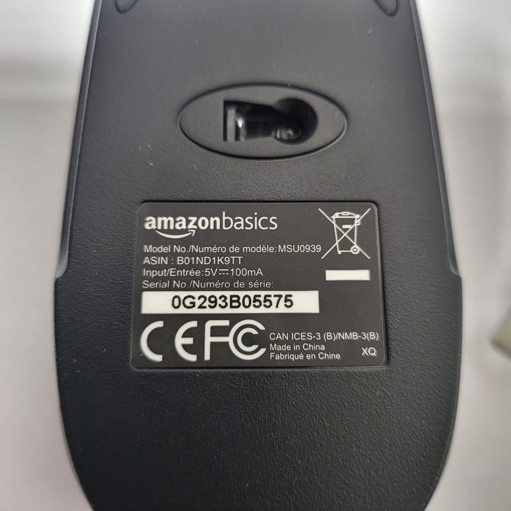 Amazon‎ Basics MSU0939 3-Button USB Wired Optical Computer Mouse Black "Tested" - Picture 3 of 3